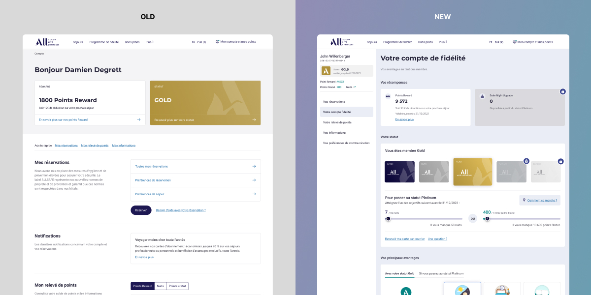 Comparaison between old and new version of customer account